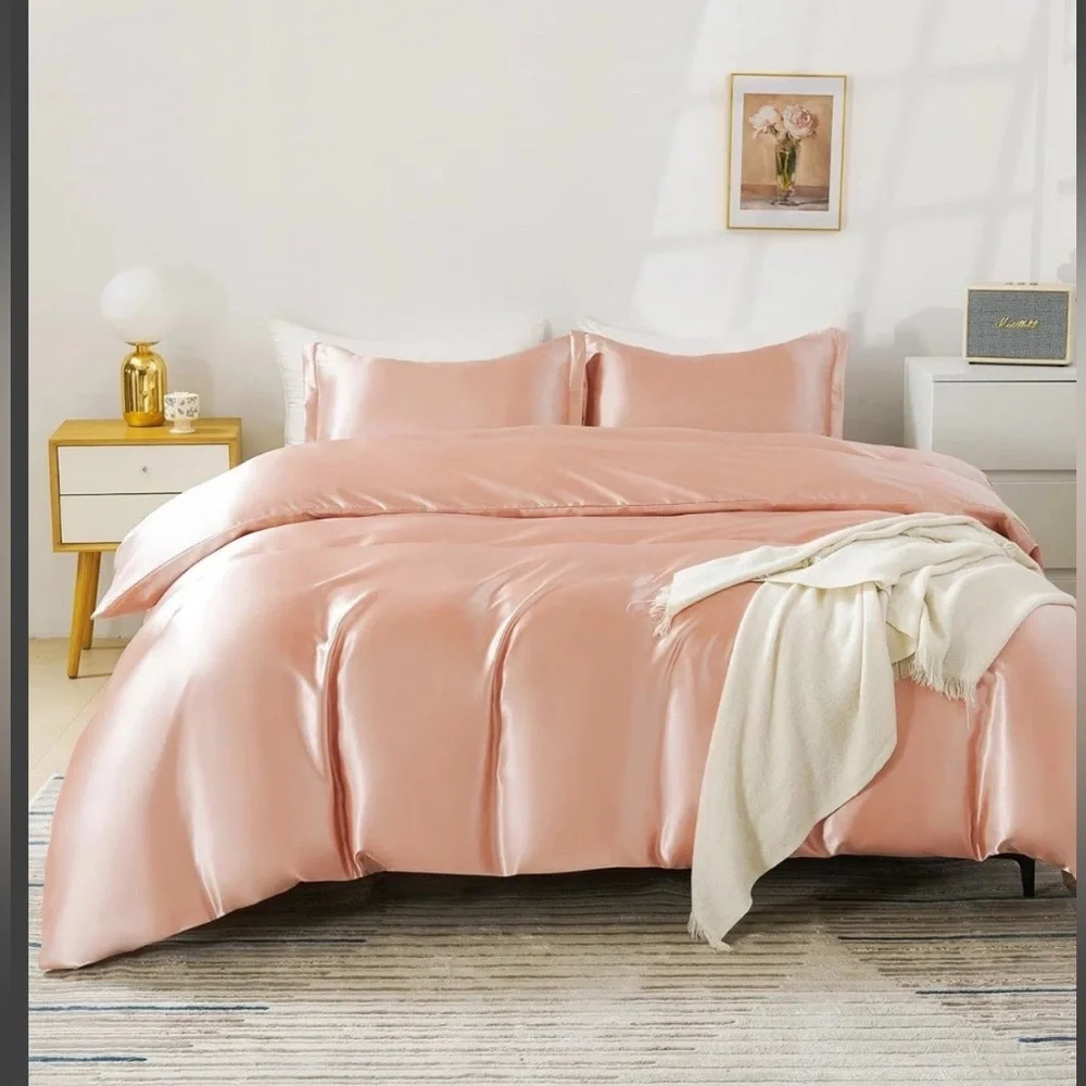 Home Satin 3 piece bad set twin  Size, Silk color champagne….#69